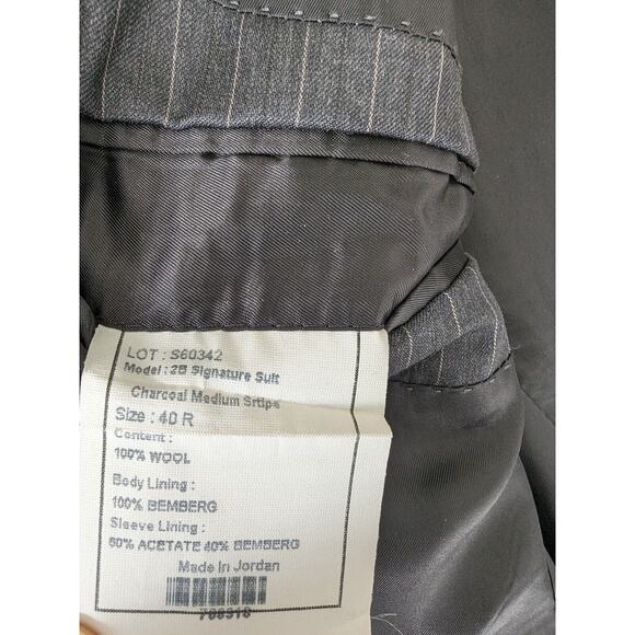 JoS A Bank 100% Wool‎ Charcoal Pinstripe Blazer Sport Coat Jacket Mens Size 40R - Picture 8 of 12